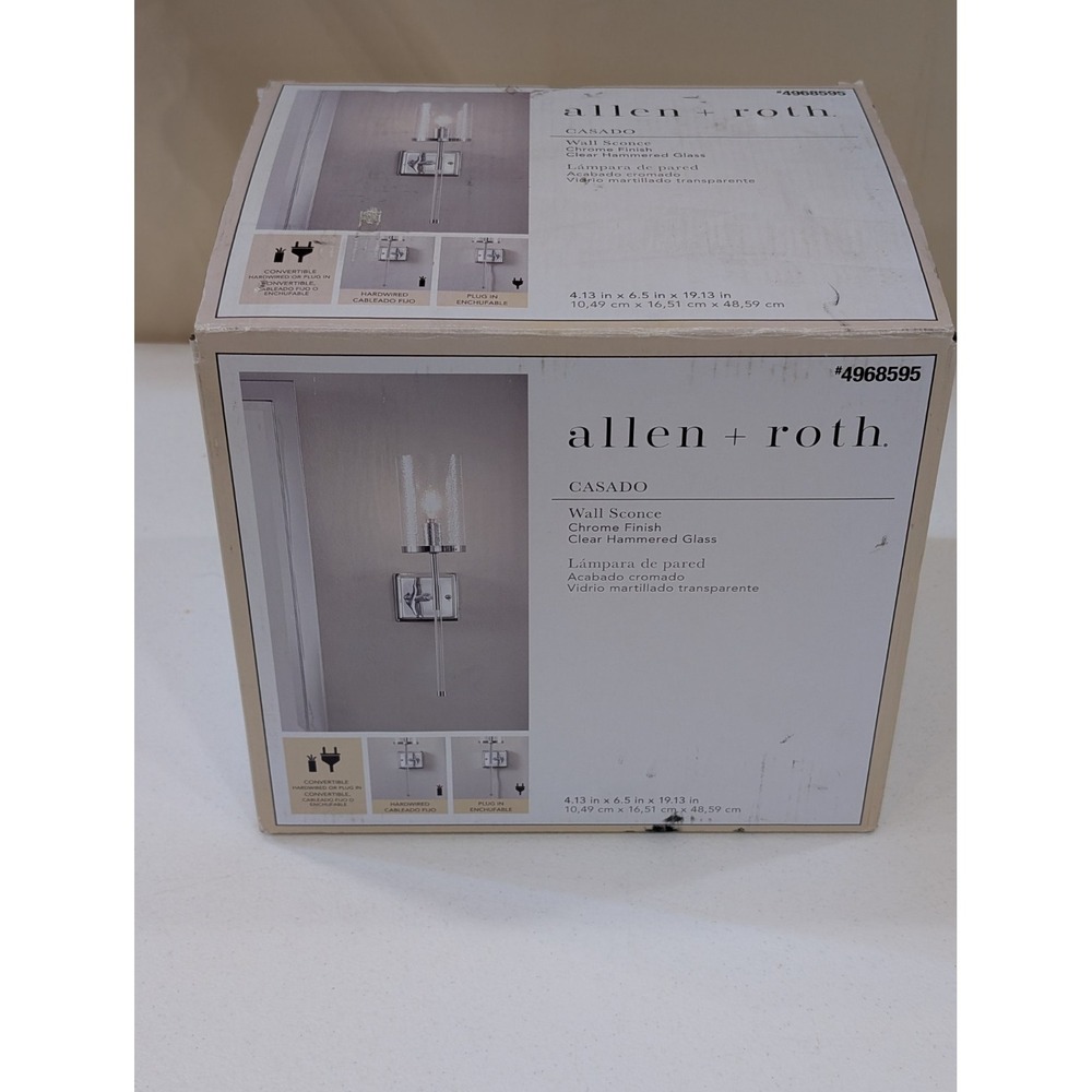 Allen + Roth Casado Wall Sconce Chrome Clear Hammered Glass 4968595 - Picture 3 of 4